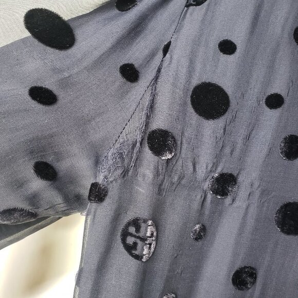 Tory Burch Angela‎ Beaded Velvet Dot Sheer Blouse Long Sleeve Lined 8 - FLAWED - Picture 13 of 16